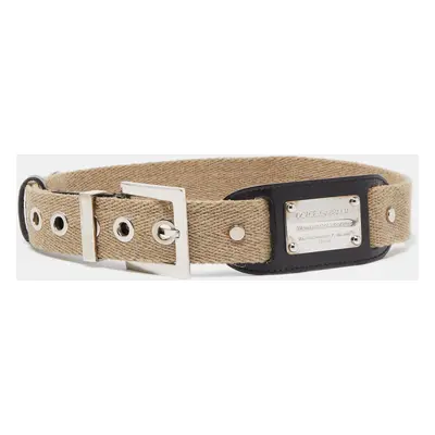 Dolce & Gabbana Beige Canvas and Leather Plaque Detail Waist Belt 80CM