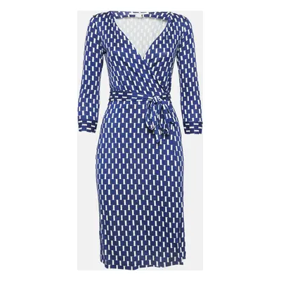 Diane Von Furstenberg Blue Printed Silk Jersey Wrap Dress