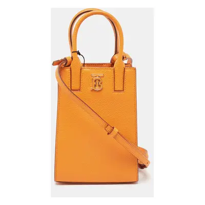 Burberry Orange Leather TB Logo Phone Crossbody Bag