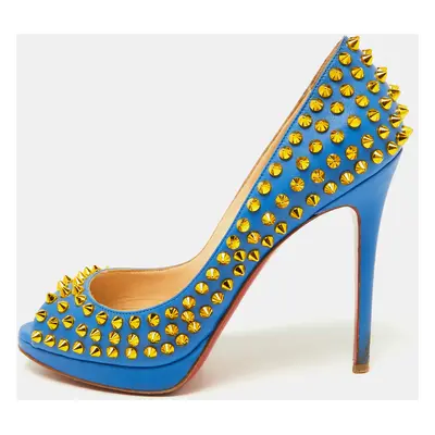 Christian Louboutin Blue Leather Yolanda Spikes Pumps Size 37.5