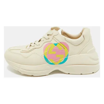 Gucci Cream Leather GG Heart Rhyton Sneakers Size