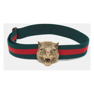 Gucci Green/Red Web Canvas Feline Buckle Belt