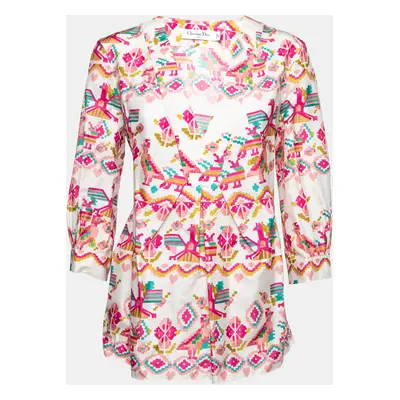 Dior Pink Printed Silk Peplum Blouse