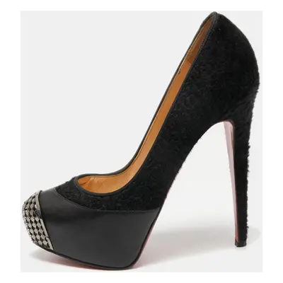 Christian Louboutin Black Leather and Calf Hair Maggie Pumps Size 38.5