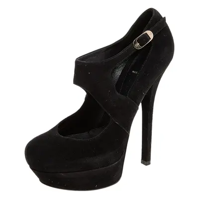 Fendi Black Suede Platform Ankle Strap Pumps Size 39.5