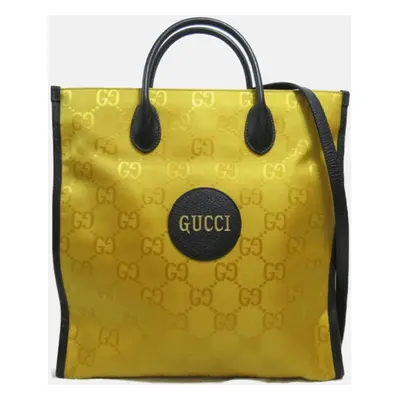 Gucci Yellow Black Leather Nylon GG Off the Grid Long Bag