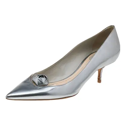 Dior Metallic Silver Leather And PVC Pointed Toe Pumps Size