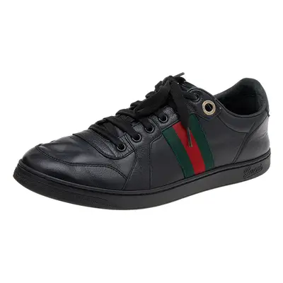 Gucci Black Leather Web Low Top Sneakers Size