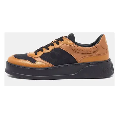 Gucci Brown/Black Leather and Monogram Canvas Low Top Sneakers Size