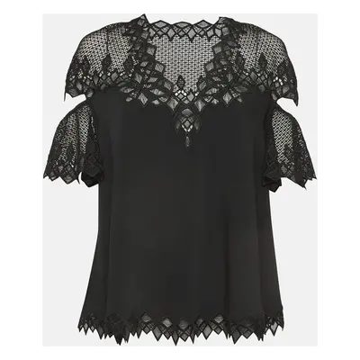 Jonathan Simkhai Black Lace Trim Crepe Cut-Out Sleeve Detail Blouse