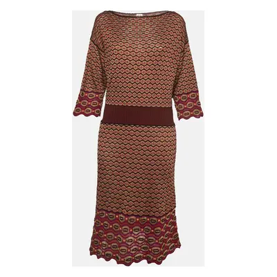 M Missoni Pink Honeycomb Pattern Knit Midi Dress