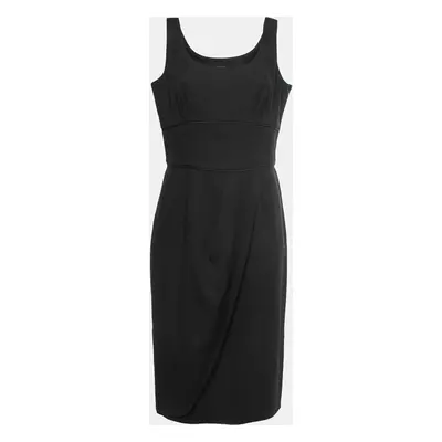 Giorgio Armani Black Wool Crepe Tulip Draped Sleeveless Dress