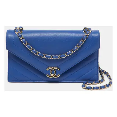 Chanel Blue Leather Chevron Medium Coco Envelope Flap Bag