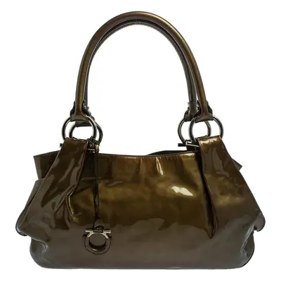 Salvatore Ferragamo Olive Green Patent Leather Shoulder Bag