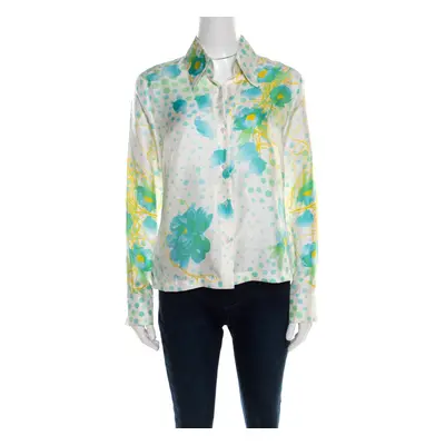 Escada Cream Floral Print Silk Button Front Shirt