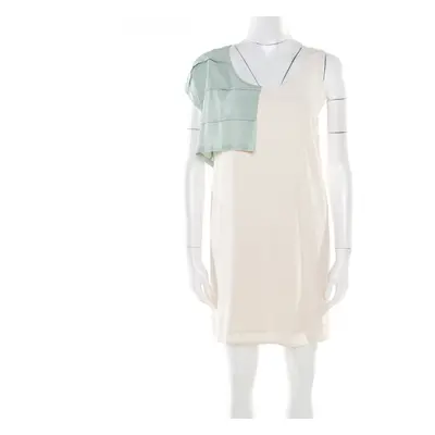 Alexander Wang Cream Silk Pleated Overlay Detail Asymmetric Sleeveless Shift Dress