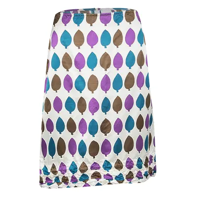 Marni Multicolor Leaf Print Ruched Hem Detail Satin Skirt