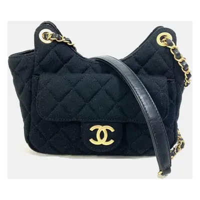 Chanel Black Jersey Small Wavy Hobo Bag