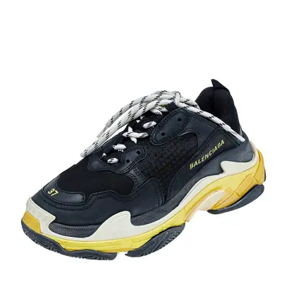 Balenciaga Black /Yellow Leather And Mesh Triple Clear Sneakers Size