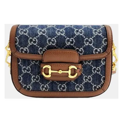 Gucci Blue/Brown GG Canvas and Leather Mini Horsebit Crossbody Bag