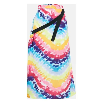 Kenzo Multicolor Tie-Dye Print Satin Belted Midi Skirt