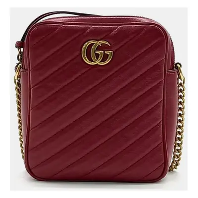 Gucci Burgundy Leather Marmont Chain Crossbody Bag