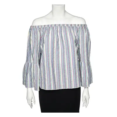 See by Chloe Multicolor Stripe Cotton Off Shoulder Top