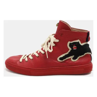 Gucci Red Leather Panther High Top Sneakers Size 41.5