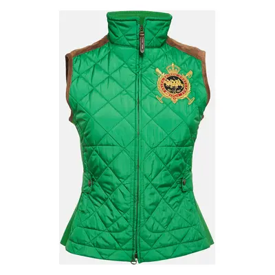 Ralph Lauren Sport Green Embroidered Suede Trim Synthetic Quilted Vest