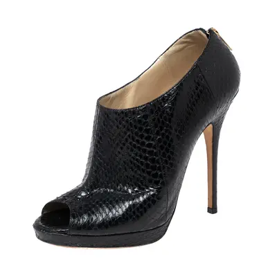 Jimmy Choo Black Python Leather Peep-Toe Ankle Booties Size 38.5