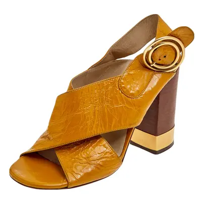 Chloe Yellow Leather Criss Cross Block Heel Sandals Size