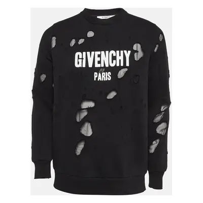 Givenchy Black Logo Print Cotton Distressed Sweatshirt