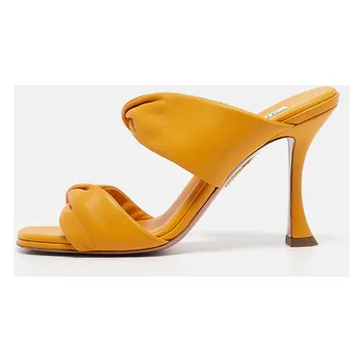 Aquazzura Yellow Leather Twist Slide Sandals Size