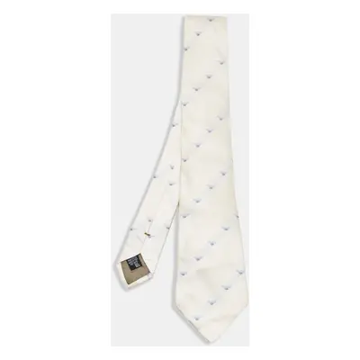 Emporio Armani Cream Logo Jacquard Silk Traditional Tie