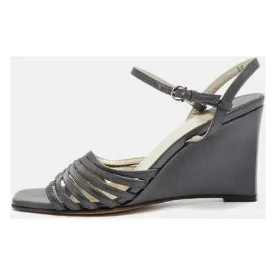 Salvatore Ferragamo Grey Leather Strappy Wedge Sandals Size 36.5