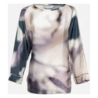 Max Mara Purple Watercolor Print Silk Blouse