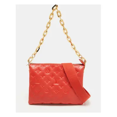 Louis Vuitton Red Monogram Embossed Leather Coussin PM Bag