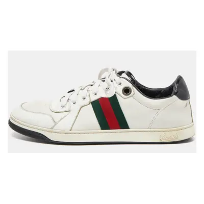 Gucci White/Black Leather Ace Web Detail Low Top Sneakers Size