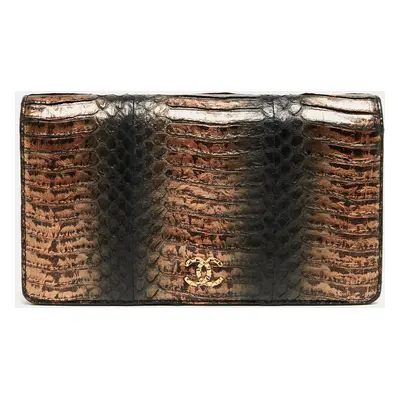 Chanel Black/Bronze Snakeskin CC Yen Wallet