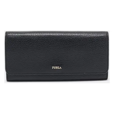 Furla Black Leather Logo Flap Continental Wallet