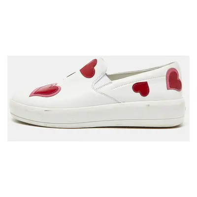 Prada White Leather Heart Slip On Sneakers Size 36.5