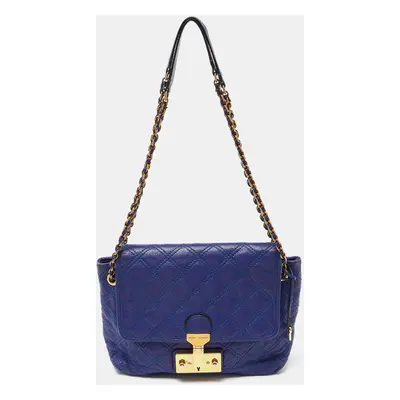 Marc Jacobs Blue Quilted Leather Flap Crossbody Bag