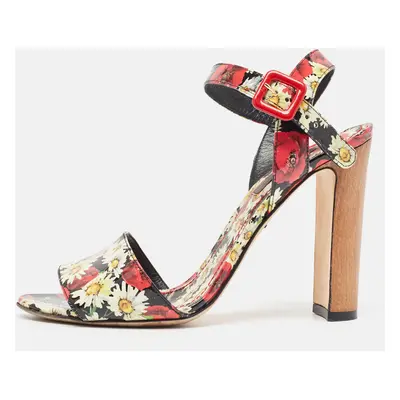 Dolce & Gabbana Multicolor Floral Print Patent Leather Ankle Strap Sandals Size