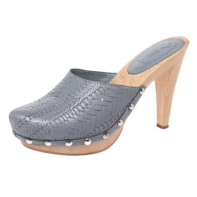 Miu Miu Grey Leather Studded Platform Clogs Size