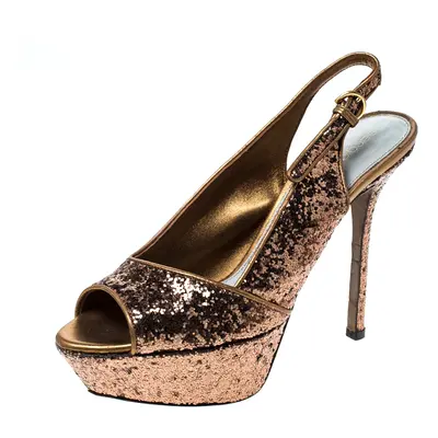 Sergio Rossi Metallic Gold Platform Slingback Peep Toe Sandals Size