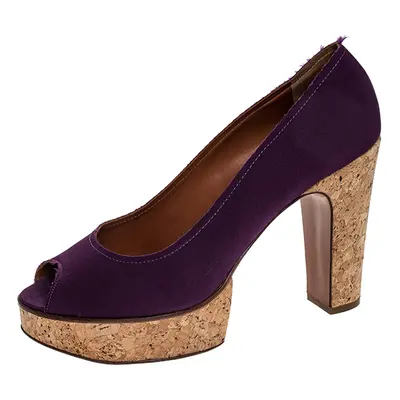 Lanvin Purple Canvas Peep Toe Platform Pumps Size