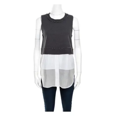 10 Crosby Derek Lam Grey and White Knit Striped Layered Sleeveless Blouse