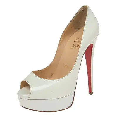 Christian Louboutin White Patent Leather Lady Peep Platform Pumps Size