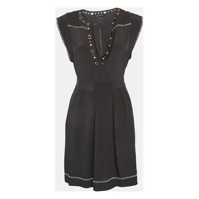 Isabel Marant Black Embellished Silk Tie-Up Waist Dress