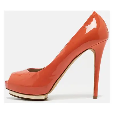 Le Silla Orange Patent Peep Toe Pumps Size 39.5